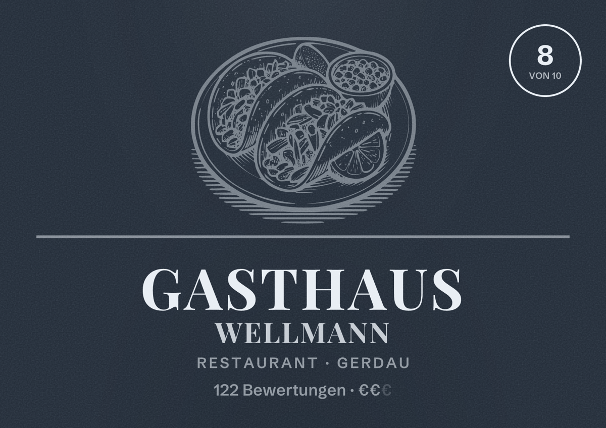Illustriertes Poster von Gasthaus Wellmann, Restaurant in Gerdau: Bewertung 8 von 10 aus 122 Bewertungen, Preisniveau €€