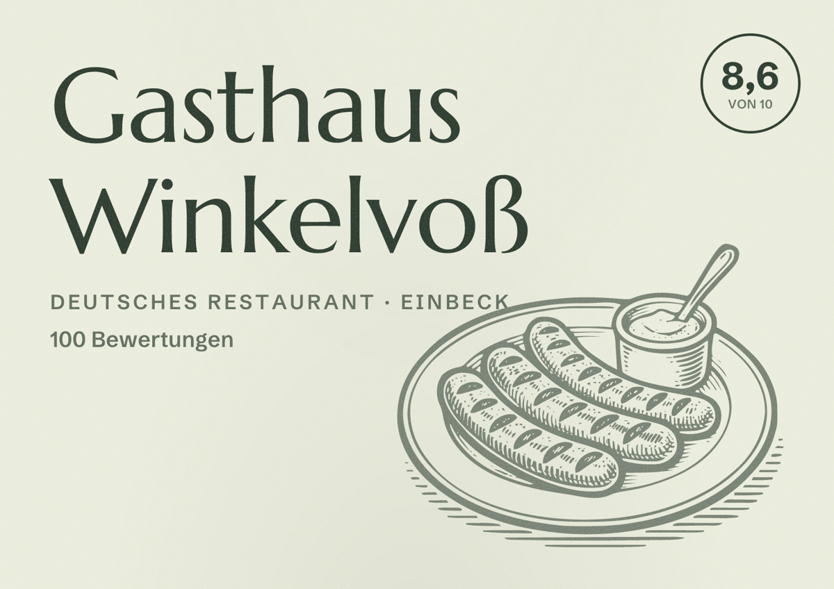 Illustriertes Poster von Gasthaus Winkelvoß, Deutsches Restaurant in Einbeck: Bewertung 8,6 von 10 aus 100 Bewertungen