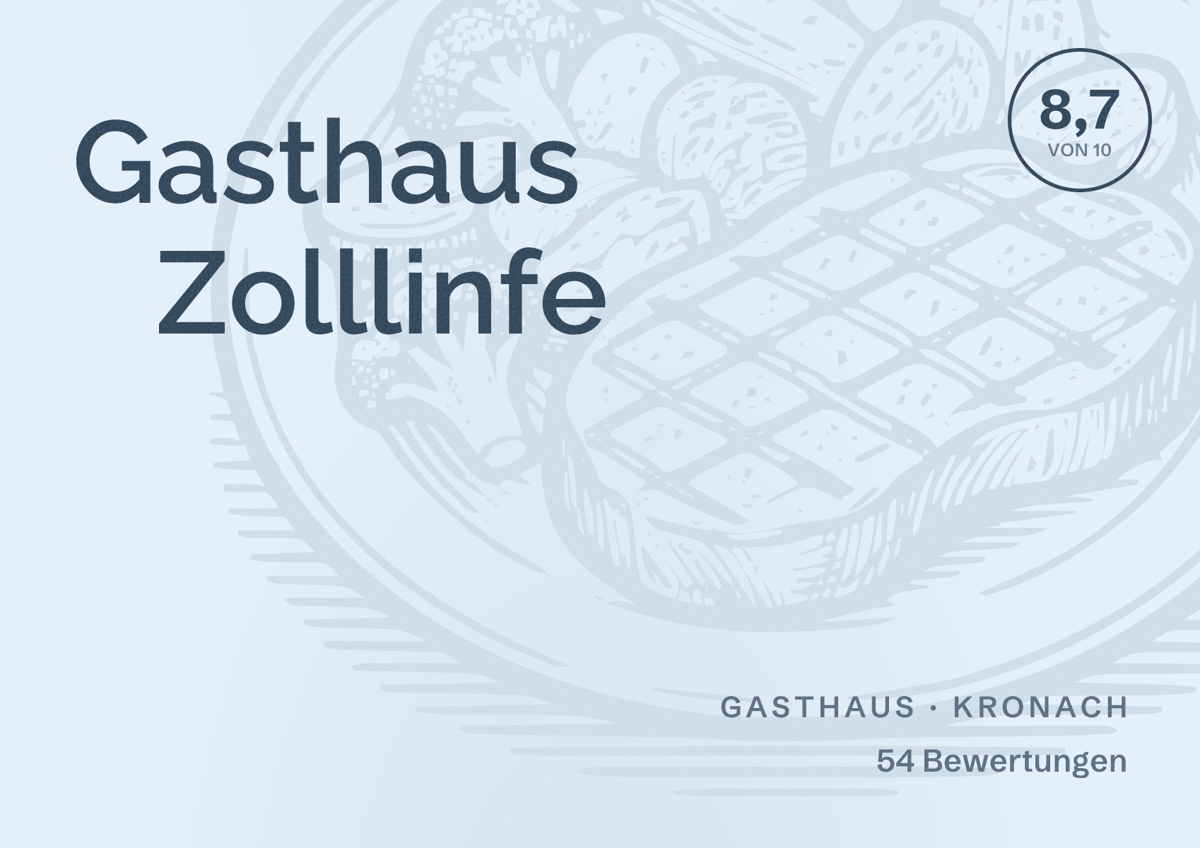 Illustriertes Poster von Gasthaus Zolllinfe, Gasthaus in Kronach: Bewertung 8,7 von 10 aus 54 Bewertungen