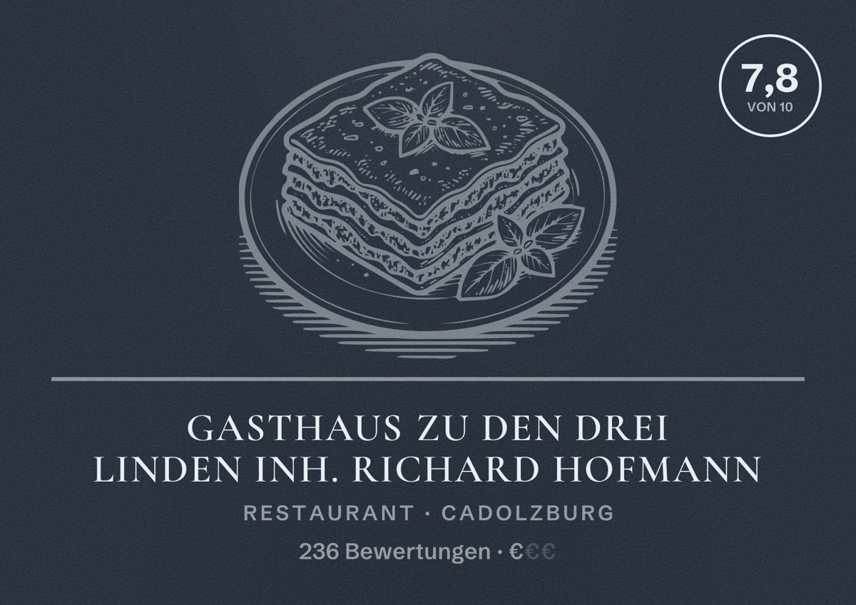Illustriertes Poster von Gasthaus zu den drei Linden Inh. Richard Hofmann, Restaurant in Cadolzburg: Bewertung 7,8 von 10 aus 236 Bewertungen, Preisniveau €