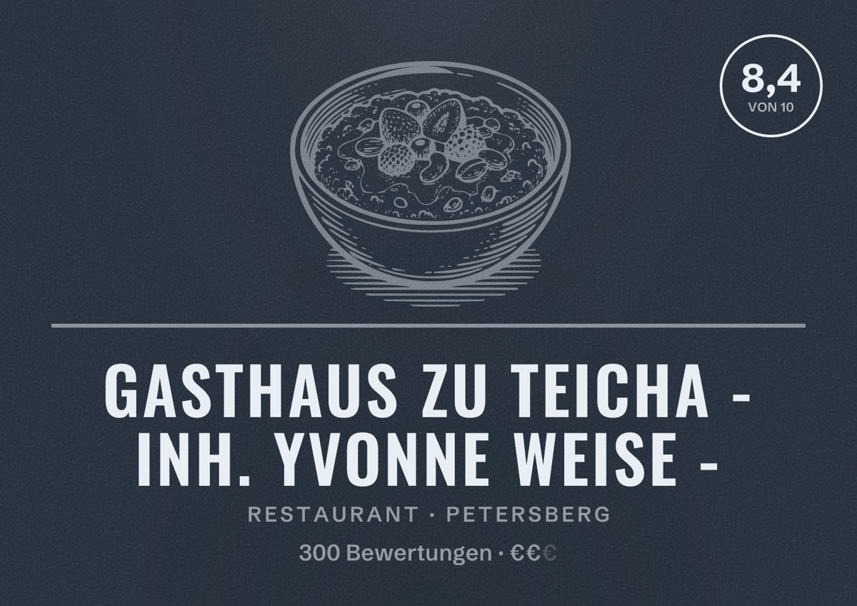 Illustriertes Poster von Gasthaus zu Teicha - Inh. Yvonne Weise -, Restaurant in Petersberg: Bewertung 8,4 von 10 aus 300 Bewertungen, Preisniveau €€