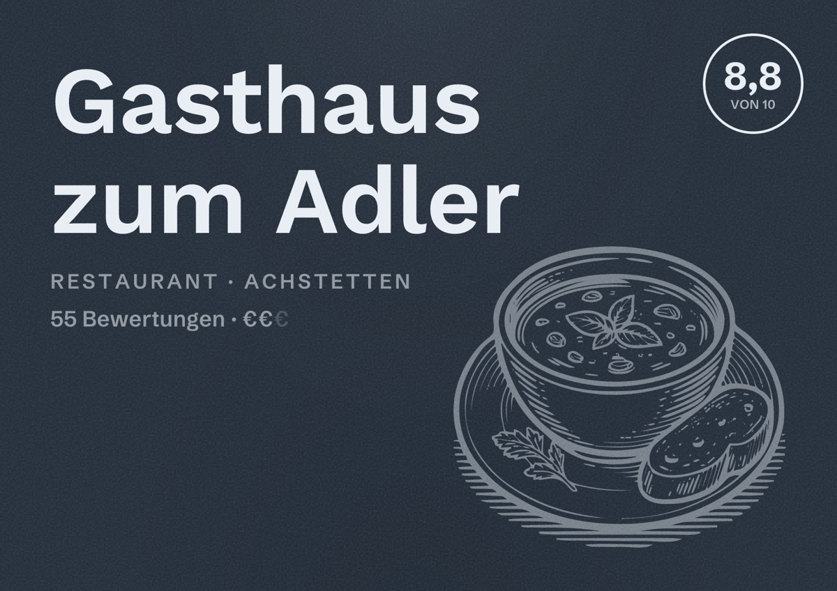 Illustriertes Poster von Gasthaus zum Adler, Restaurant in Achstetten: Bewertung 8,8 von 10 aus 55 Bewertungen, Preisniveau €€