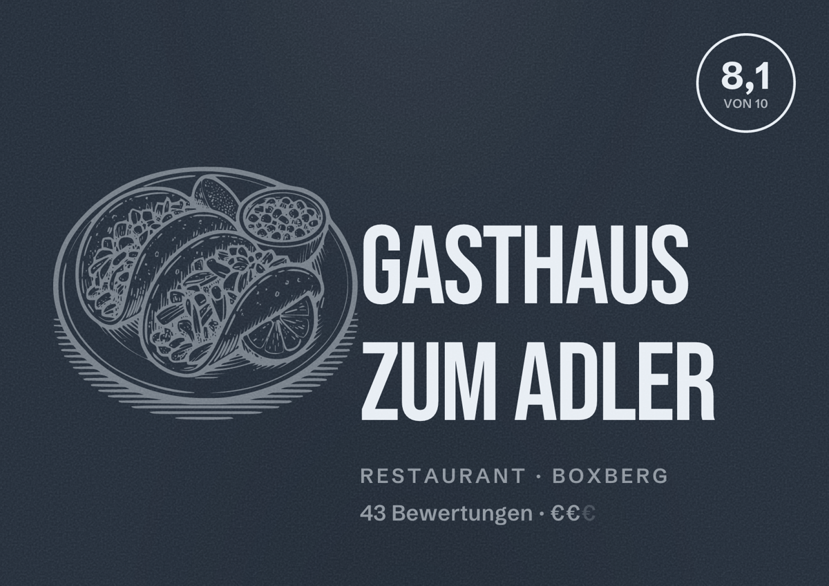 Illustriertes Poster von Gasthaus zum Adler, Restaurant in Boxberg: Bewertung 8,1 von 10 aus 43 Bewertungen, Preisniveau €€