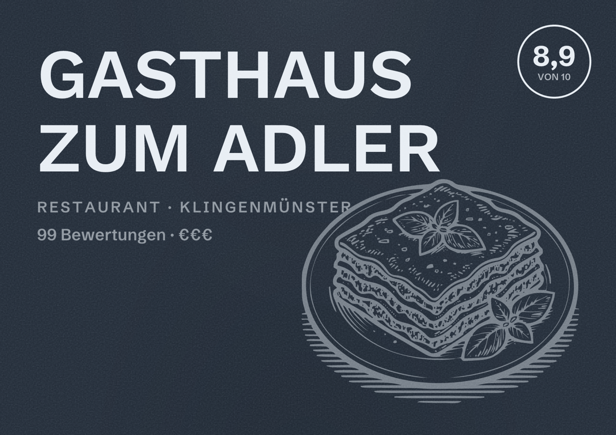 Illustriertes Poster von GASTHAUS ZUM ADLER, Restaurant in Klingenmünster: Bewertung 8,9 von 10 aus 99 Bewertungen, Preisniveau €€€