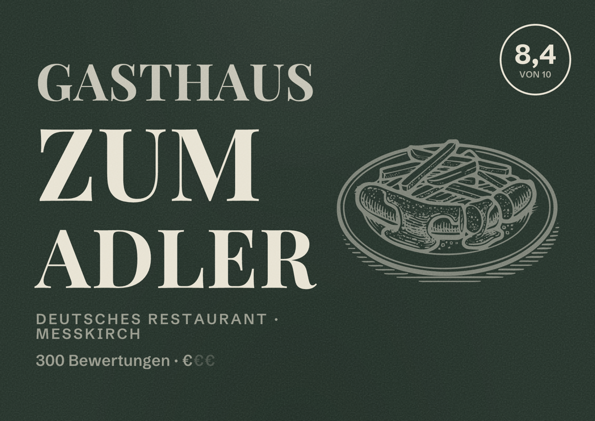 Illustriertes Poster von Gasthaus zum Adler, Deutsches Restaurant in Messkirch: Bewertung 8,4 von 10 aus 300 Bewertungen, Preisniveau €