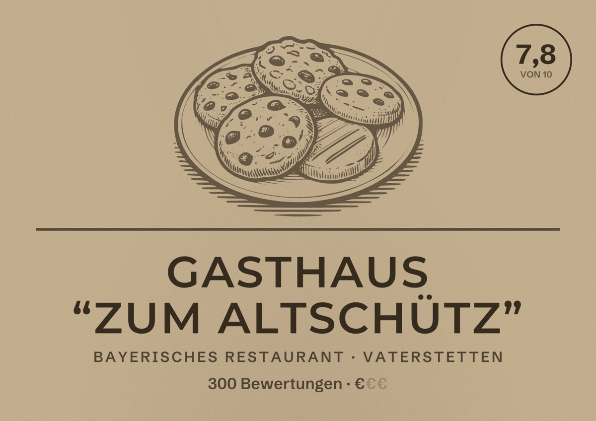Illustriertes Poster von Gasthaus “Zum Altschütz”, Bayerisches Restaurant in Vaterstetten: Bewertung 7,8 von 10 aus 300 Bewertungen, Preisniveau €