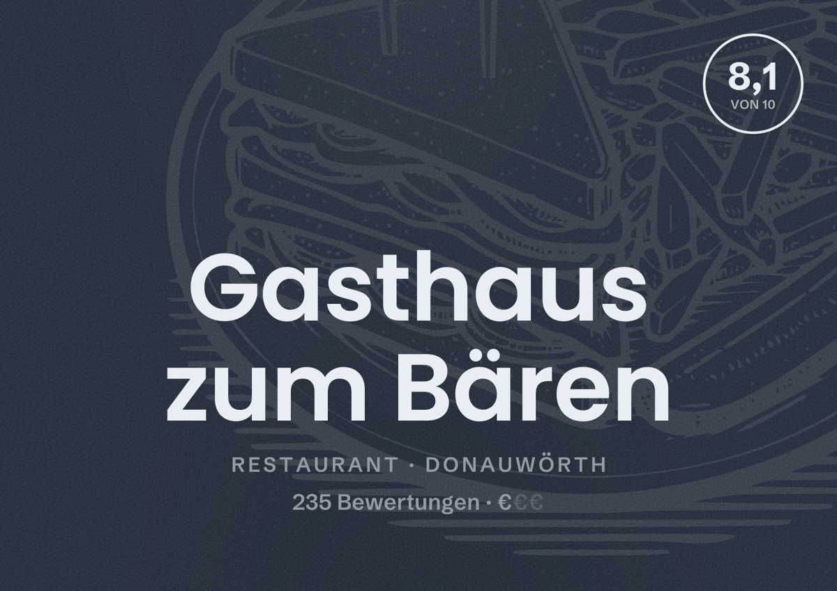 Illustriertes Poster von Gasthaus zum Bären, Restaurant in Donauwörth: Bewertung 8,1 von 10 aus 235 Bewertungen, Preisniveau €