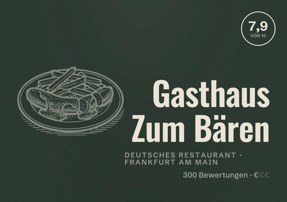 Illustriertes Poster von Gasthaus Zum Bären, Deutsches Restaurant in Frankfurt am Main: Bewertung 7,9 von 10 aus 300 Bewertungen, Preisniveau €