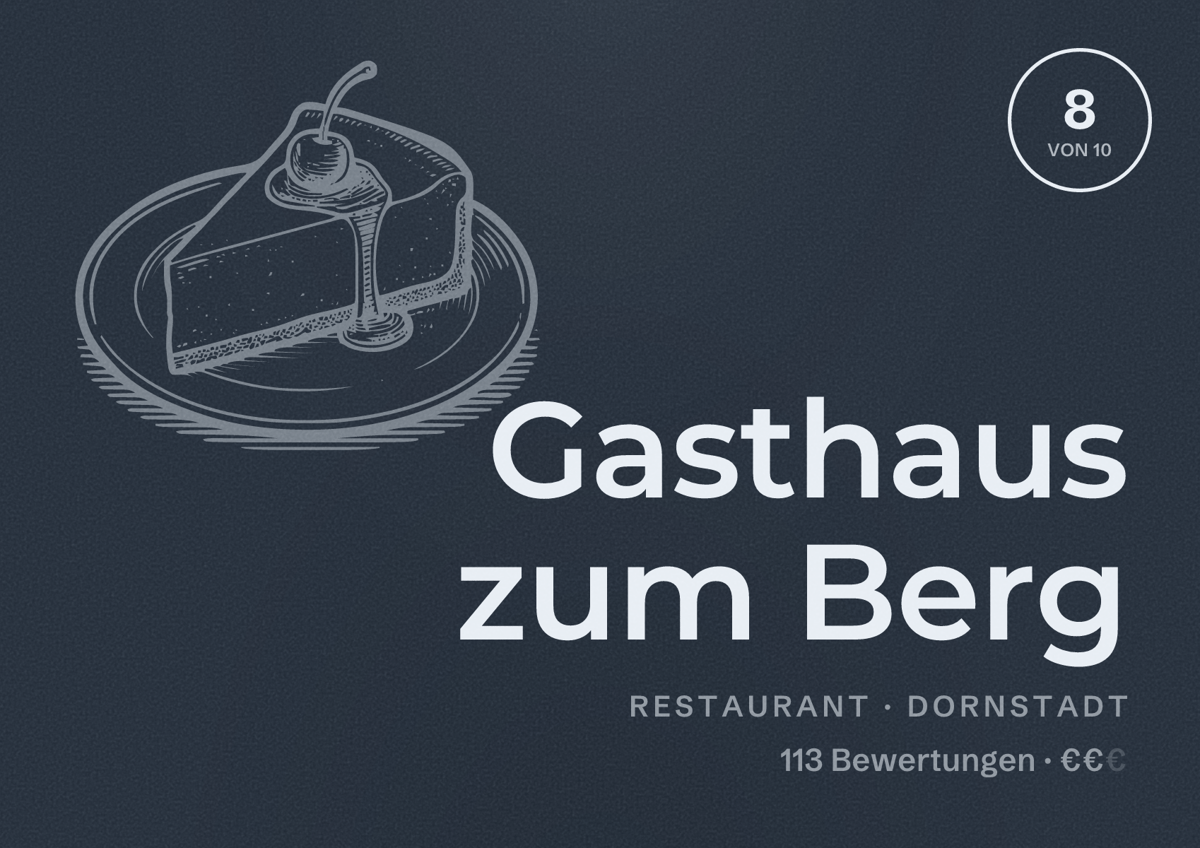 Illustriertes Poster von Gasthaus zum Berg, Restaurant in Dornstadt: Bewertung 8 von 10 aus 113 Bewertungen, Preisniveau €€