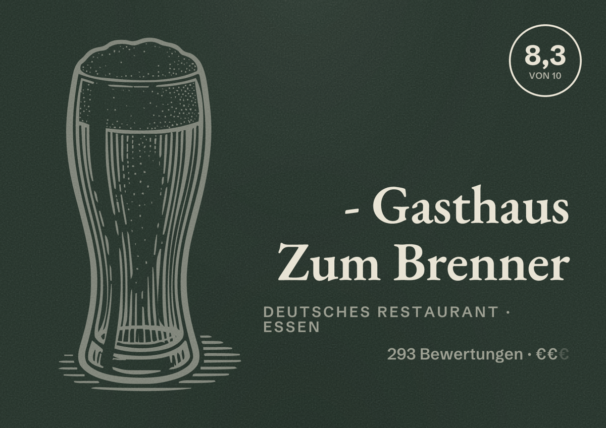 Illustriertes Poster von - Gasthaus Zum Brenner, Deutsches Restaurant in Essen: Bewertung 8,3 von 10 aus 293 Bewertungen, Preisniveau €€