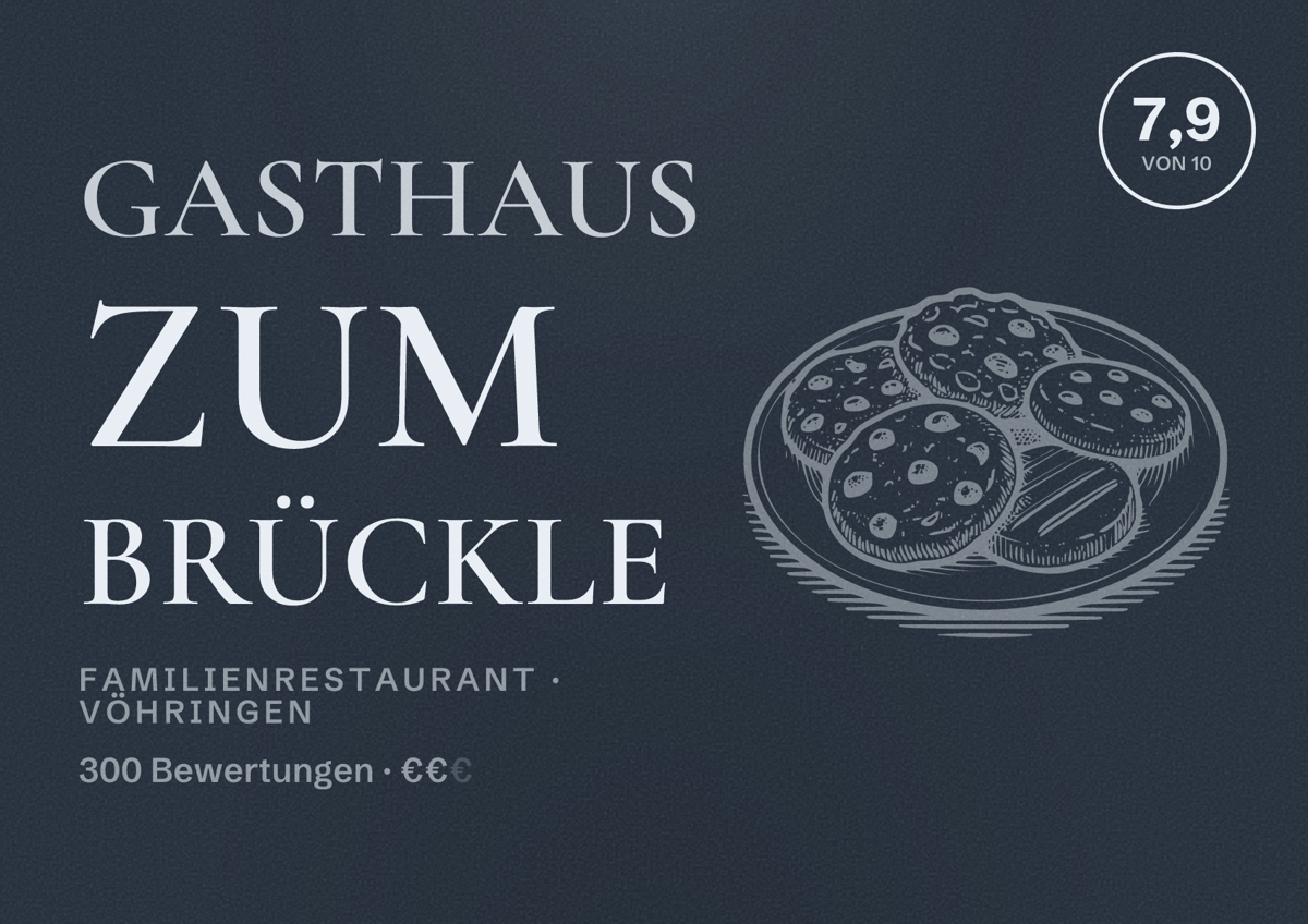 Illustriertes Poster von Gasthaus Zum Brückle, Familienrestaurant in Vöhringen: Bewertung 7,9 von 10 aus 300 Bewertungen, Preisniveau €€