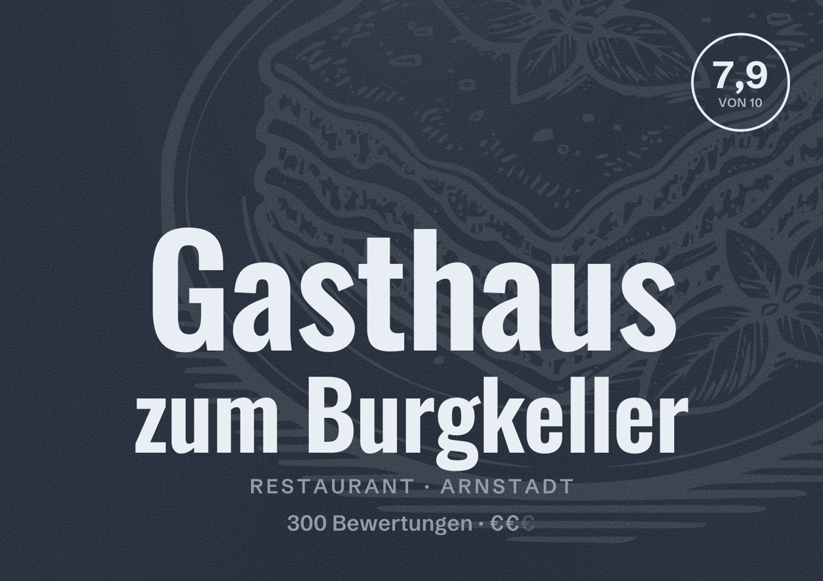 Illustriertes Poster von Gasthaus zum Burgkeller, Restaurant in Arnstadt: Bewertung 7,9 von 10 aus 300 Bewertungen, Preisniveau €€