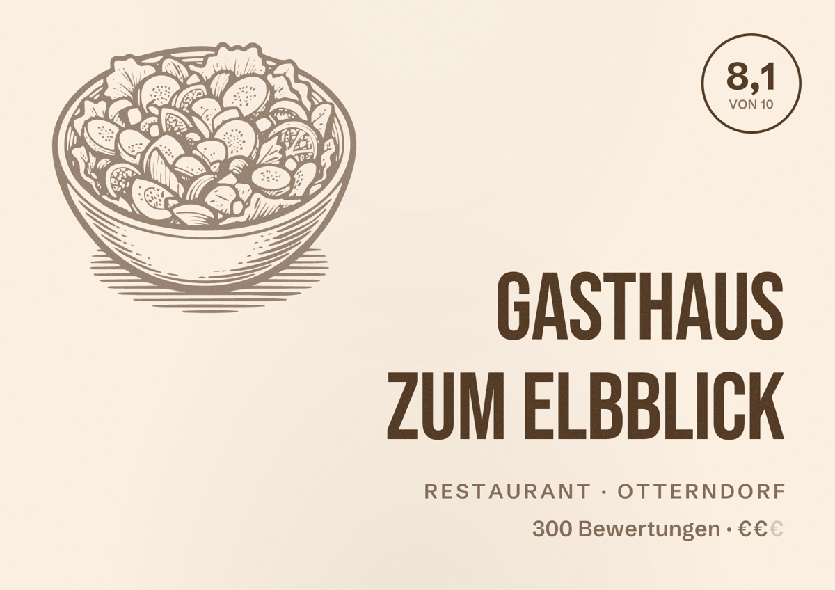 Illustriertes Poster von Gasthaus zum Elbblick, Restaurant in Otterndorf: Bewertung 8,1 von 10 aus 300 Bewertungen, Preisniveau €€