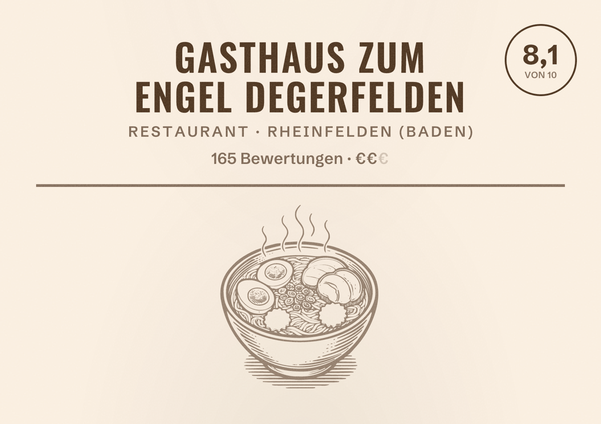 Illustriertes Poster von Gasthaus zum Engel Degerfelden, Restaurant in Rheinfelden (Baden): Bewertung 8,1 von 10 aus 165 Bewertungen, Preisniveau €€