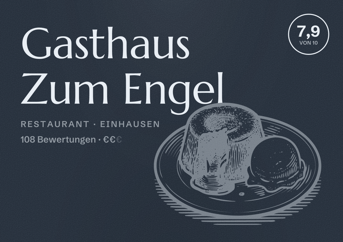 Illustriertes Poster von Gasthaus Zum Engel, Restaurant in Einhausen: Bewertung 7,9 von 10 aus 108 Bewertungen, Preisniveau €€