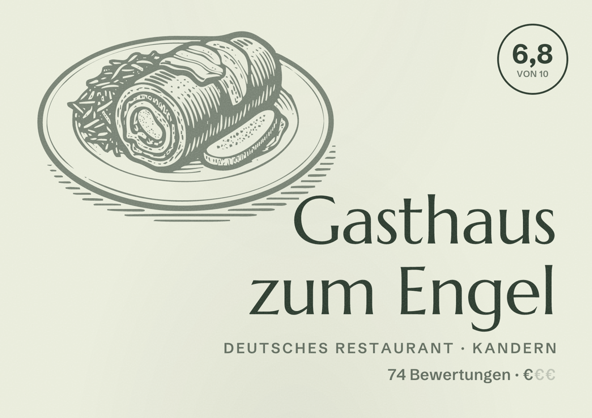 Illustriertes Poster von Gasthaus zum Engel, Deutsches Restaurant in Kandern: Bewertung 6,8 von 10 aus 74 Bewertungen, Preisniveau €