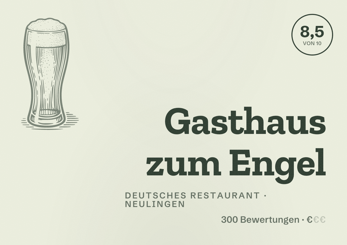 Illustriertes Poster von Gasthaus zum Engel, Deutsches Restaurant in Neulingen: Bewertung 8,5 von 10 aus 300 Bewertungen, Preisniveau €