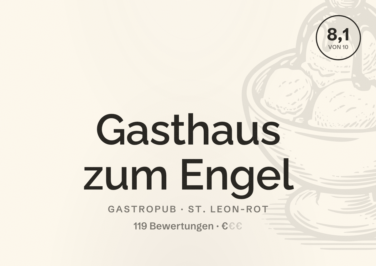 Illustriertes Poster von Gasthaus zum Engel, Gastropub in St. Leon-Rot: Bewertung 8,1 von 10 aus 119 Bewertungen, Preisniveau €