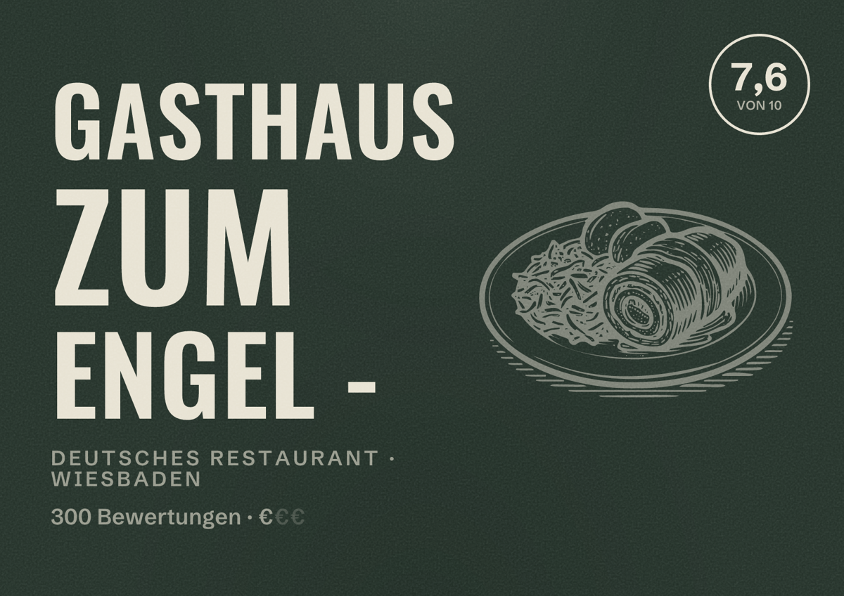 Illustriertes Poster von Gasthaus Zum Engel -, Deutsches Restaurant in Wiesbaden: Bewertung 7,6 von 10 aus 300 Bewertungen, Preisniveau €