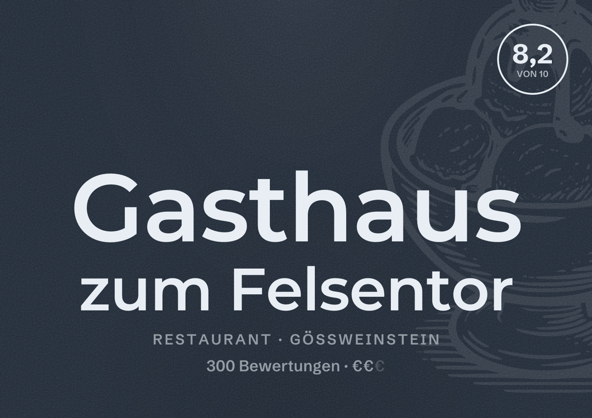 Illustriertes Poster von Gasthaus zum Felsentor, Restaurant in Gößweinstein: Bewertung 8,2 von 10 aus 300 Bewertungen, Preisniveau €€