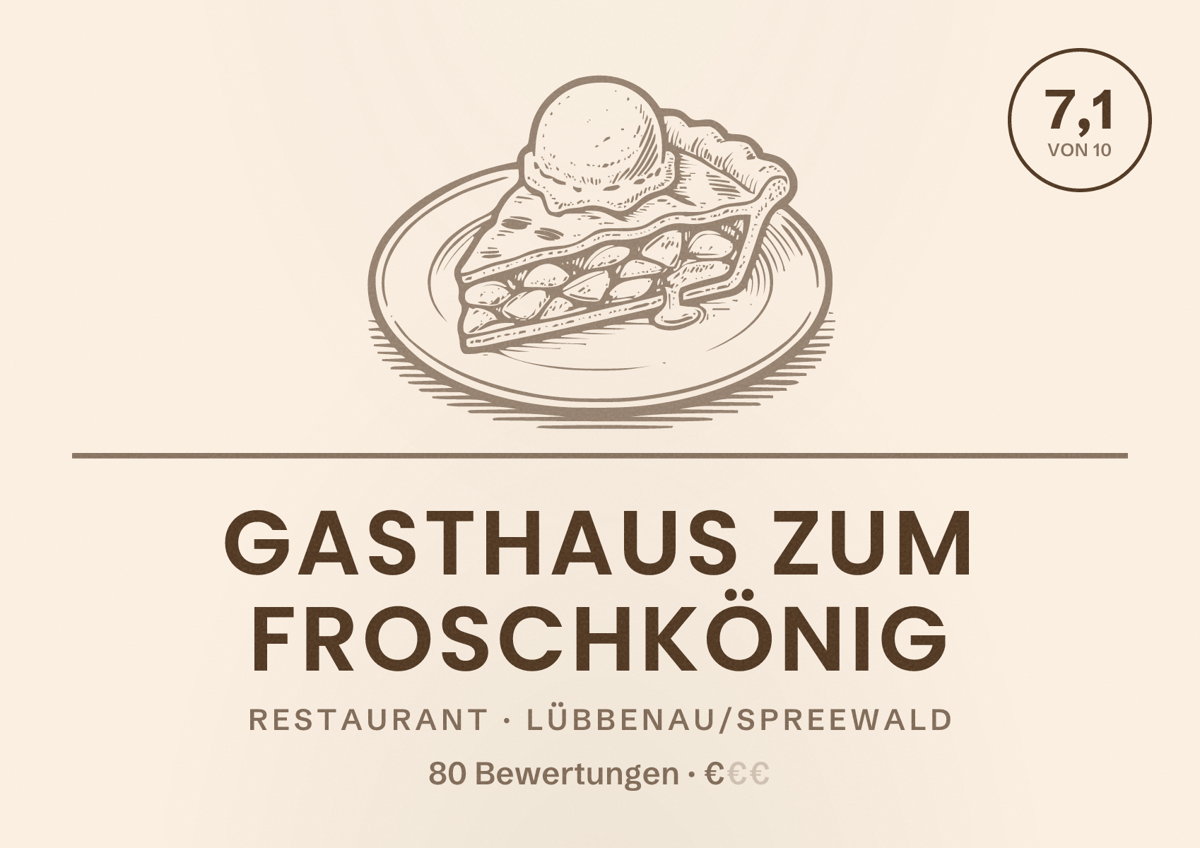 Illustriertes Poster von Gasthaus zum Froschkönig, Restaurant in Lübbenau/Spreewald: Bewertung 7,1 von 10 aus 80 Bewertungen, Preisniveau €