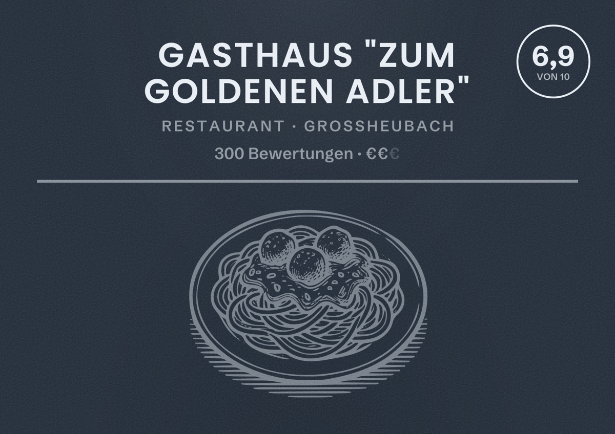 Illustriertes Poster von Gasthaus "Zum Goldenen Adler", Restaurant in Großheubach: Bewertung 6,9 von 10 aus 300 Bewertungen, Preisniveau €€