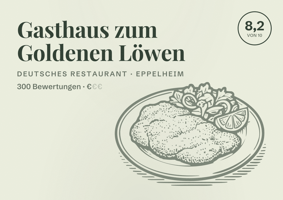 Illustriertes Poster von Gasthaus zum Goldenen Löwen, Deutsches Restaurant in Eppelheim: Bewertung 8,2 von 10 aus 300 Bewertungen, Preisniveau €