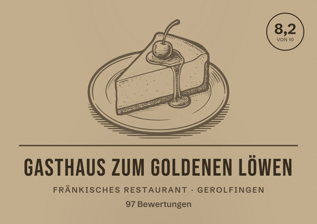 Illustriertes Poster von Gasthaus Zum Goldenen Löwen, Fränkisches Restaurant in Gerolfingen: Bewertung 8,2 von 10 aus 97 Bewertungen