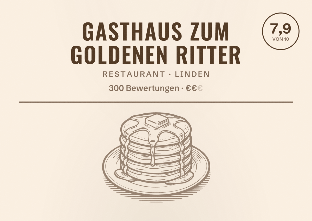 Illustriertes Poster von Gasthaus Zum goldenen Ritter, Restaurant in Linden: Bewertung 7,9 von 10 aus 300 Bewertungen, Preisniveau €€