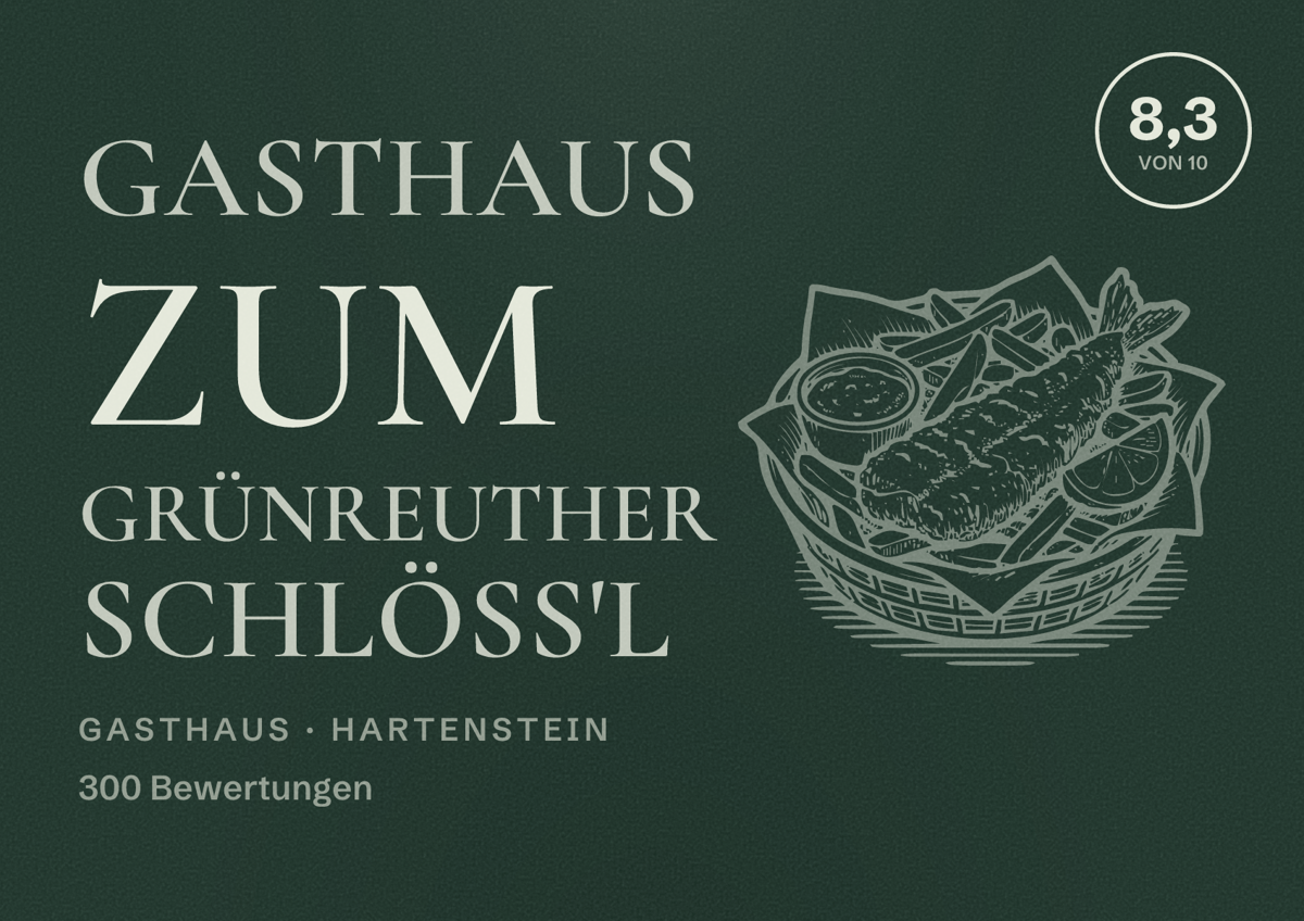 Illustriertes Poster von Gasthaus zum Grünreuther Schlöß'l, Gasthaus in Hartenstein: Bewertung 8,3 von 10 aus 300 Bewertungen