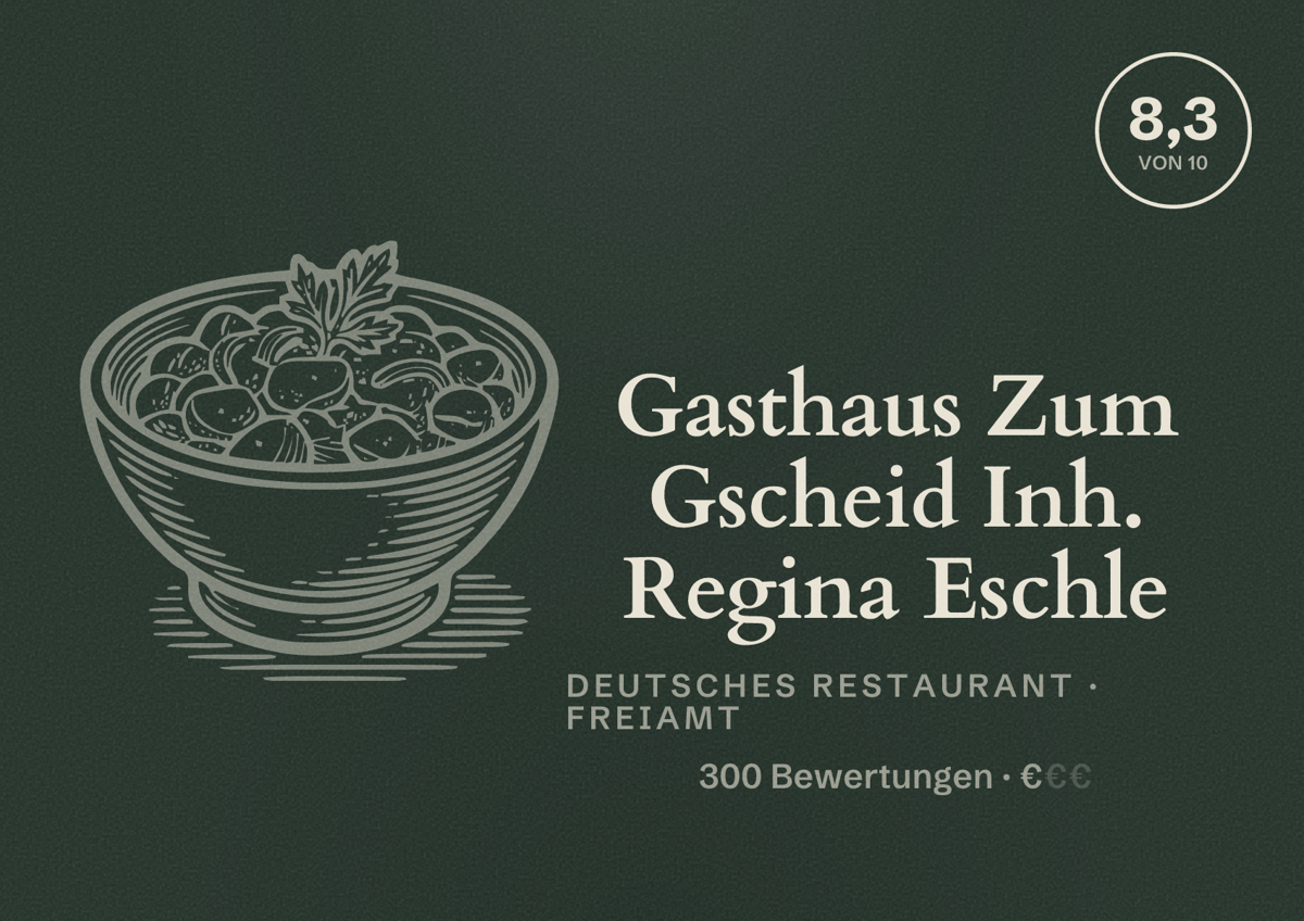 Illustriertes Poster von Gasthaus Zum Gscheid Inh. Regina Eschle, Deutsches Restaurant in Freiamt: Bewertung 8,3 von 10 aus 300 Bewertungen, Preisniveau €