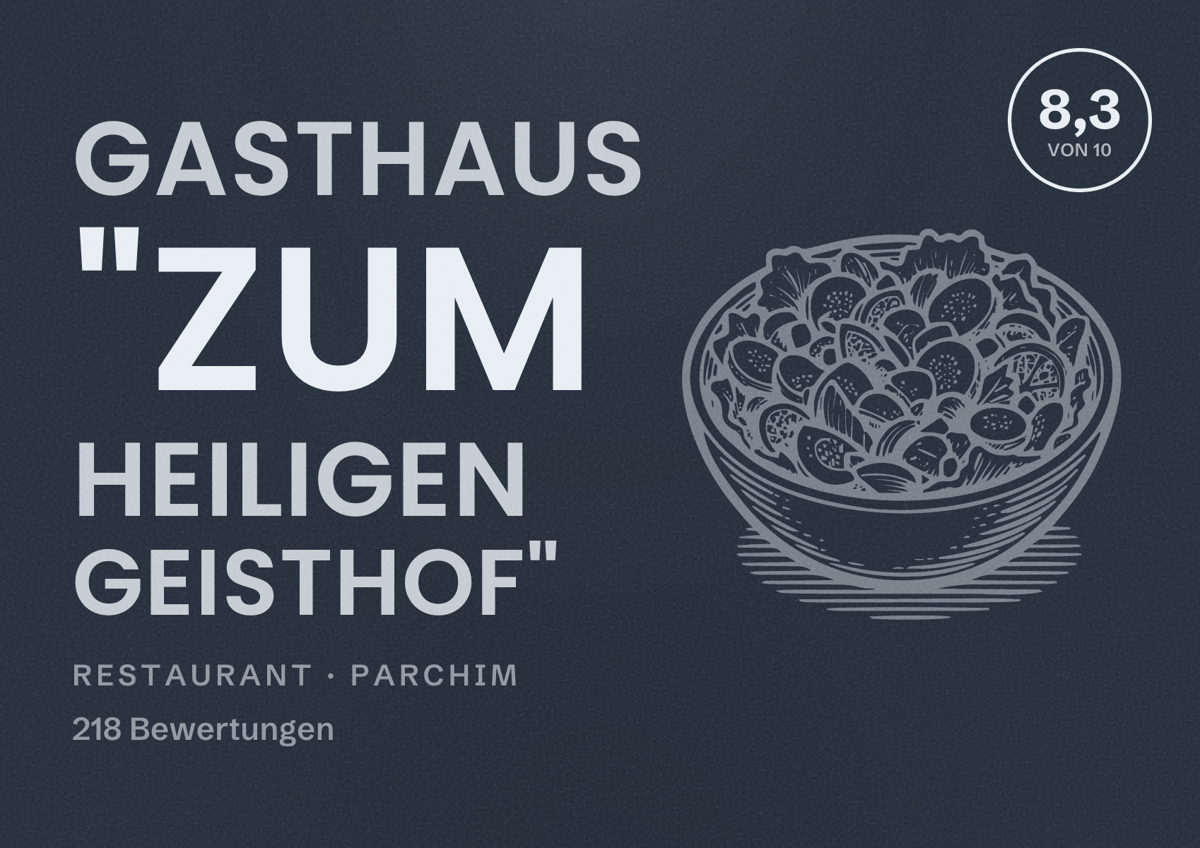 Illustriertes Poster von Gasthaus "Zum Heiligen Geisthof", Restaurant in Parchim: Bewertung 8,3 von 10 aus 218 Bewertungen