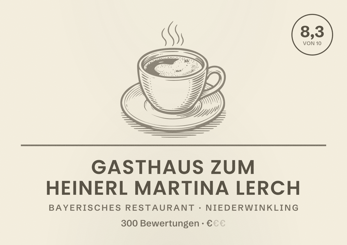 Illustriertes Poster von Gasthaus zum Heinerl Martina Lerch, Bayerisches Restaurant in Niederwinkling: Bewertung 8,3 von 10 aus 300 Bewertungen, Preisniveau €