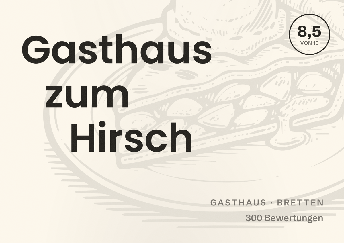 Illustriertes Poster von Gasthaus zum Hirsch, Gasthaus in Bretten: Bewertung 8,5 von 10 aus 300 Bewertungen