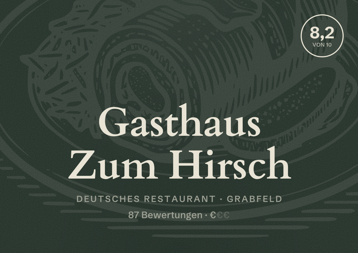 Illustriertes Poster von Gasthaus Zum Hirsch, Deutsches Restaurant in Grabfeld: Bewertung 8,2 von 10 aus 87 Bewertungen, Preisniveau €