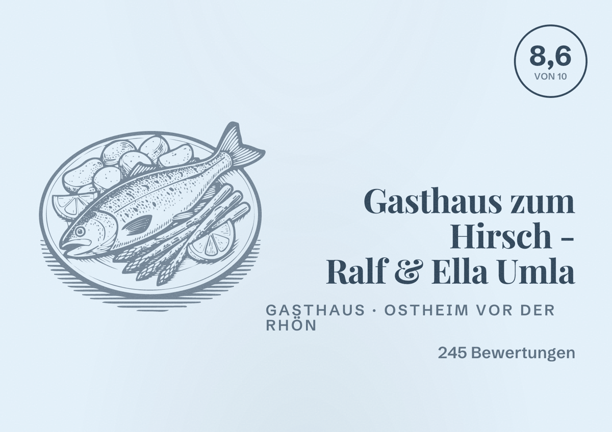 Illustriertes Poster von Gasthaus zum Hirsch - Ralf & Ella Umla, Gasthaus in Ostheim vor der Rhön: Bewertung 8,6 von 10 aus 245 Bewertungen