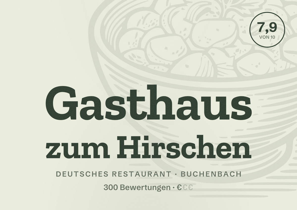 Illustriertes Poster von Gasthaus zum Hirschen, Deutsches Restaurant in Buchenbach: Bewertung 7,9 von 10 aus 300 Bewertungen, Preisniveau €