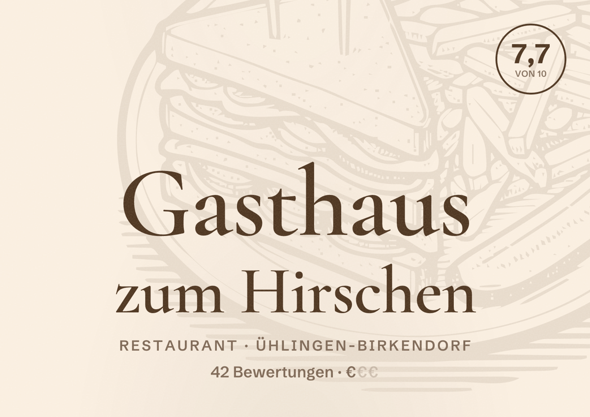 Illustriertes Poster von Gasthaus zum Hirschen, Restaurant in Ühlingen-Birkendorf: Bewertung 7,7 von 10 aus 42 Bewertungen, Preisniveau €