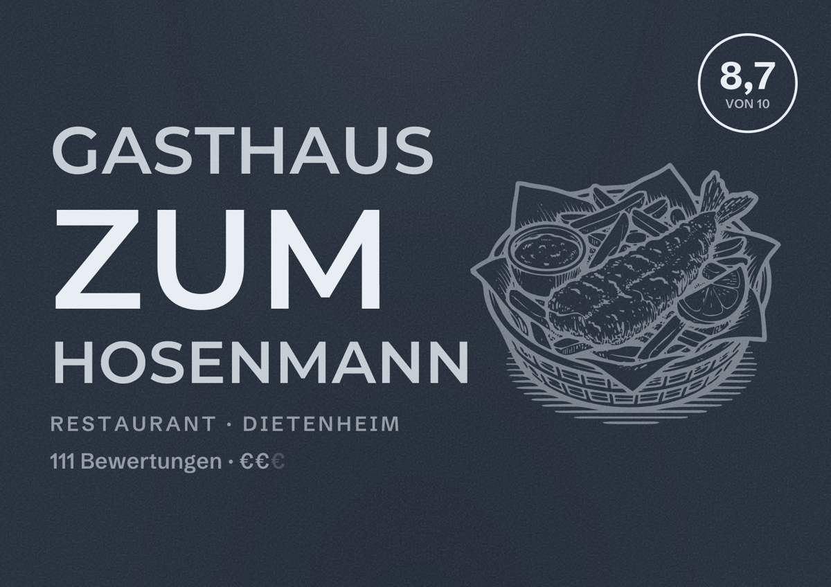 Illustriertes Poster von Gasthaus zum Hosenmann, Restaurant in Dietenheim: Bewertung 8,7 von 10 aus 111 Bewertungen, Preisniveau €€