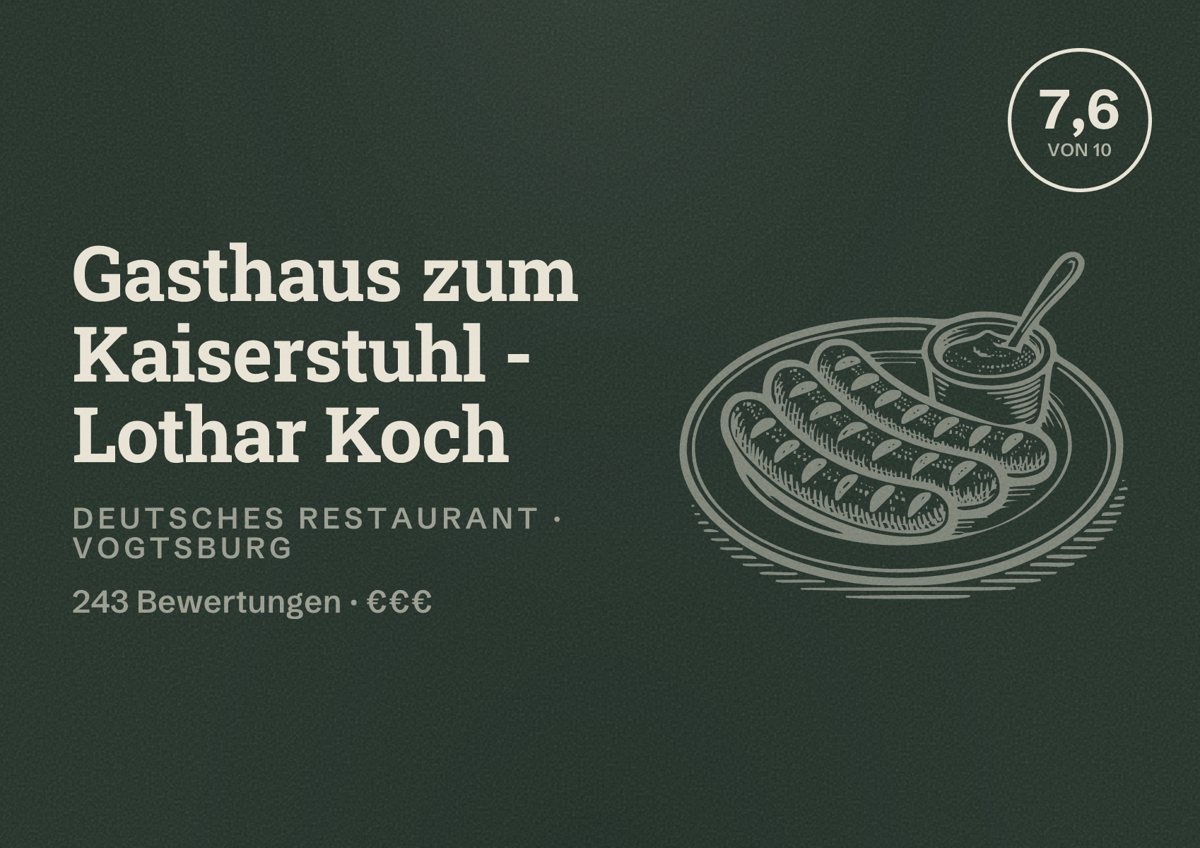 Illustriertes Poster von Gasthaus zum Kaiserstuhl - Lothar Koch, Deutsches Restaurant in Vogtsburg: Bewertung 7,6 von 10 aus 243 Bewertungen, Preisniveau €€€