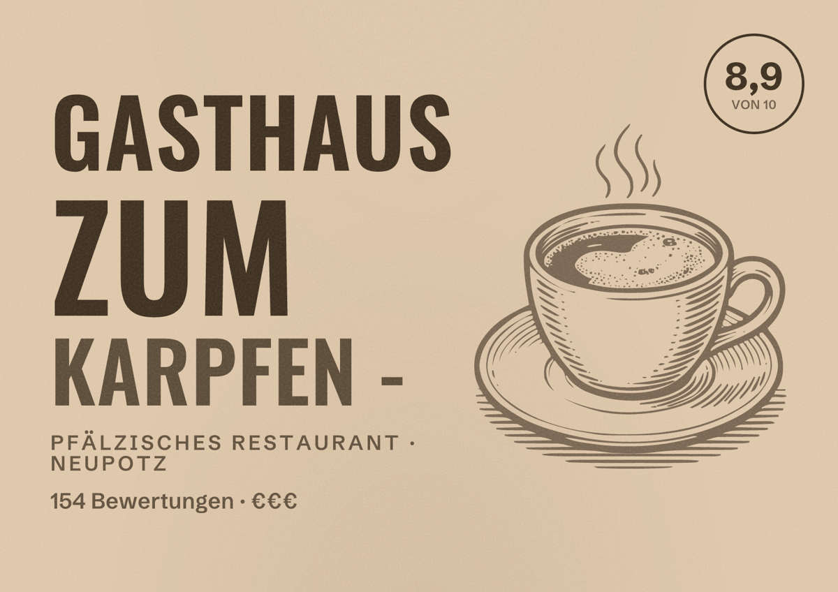 Illustriertes Poster von Gasthaus zum Karpfen -, Pfälzisches Restaurant in Neupotz: Bewertung 8,9 von 10 aus 154 Bewertungen, Preisniveau €€€