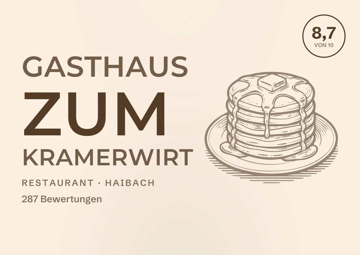 Illustriertes Poster von Gasthaus Zum Kramerwirt, Restaurant in Haibach: Bewertung 8,7 von 10 aus 287 Bewertungen
