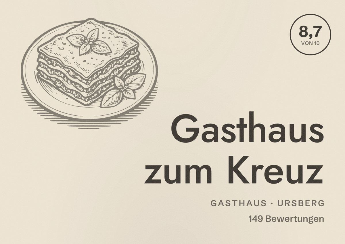 Illustriertes Poster von Gasthaus zum Kreuz, Gasthaus in Ursberg: Bewertung 8,7 von 10 aus 149 Bewertungen