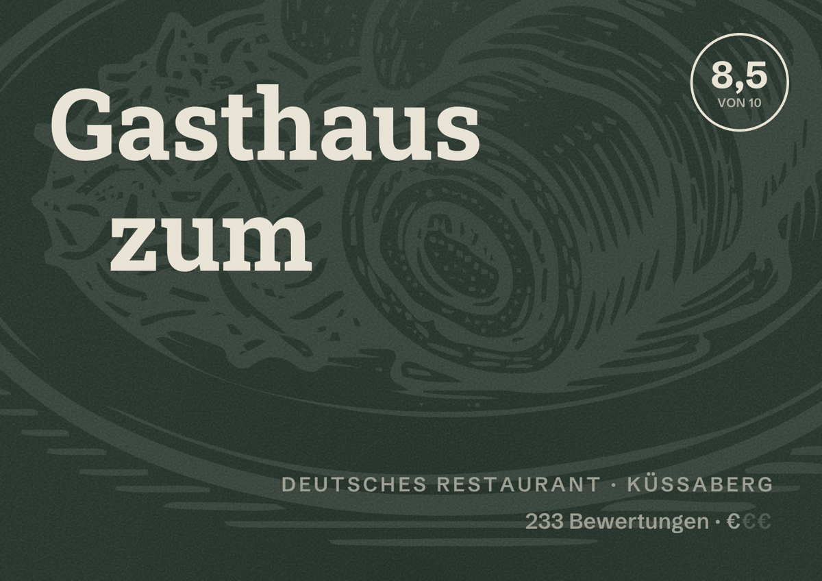 Illustriertes Poster von Gasthaus zum, Deutsches Restaurant in Küssaberg: Bewertung 8,5 von 10 aus 233 Bewertungen, Preisniveau €