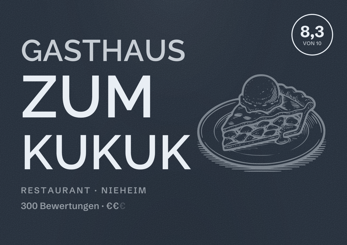 Illustriertes Poster von Gasthaus Zum Kukuk, Restaurant in Nieheim: Bewertung 8,3 von 10 aus 300 Bewertungen, Preisniveau €€