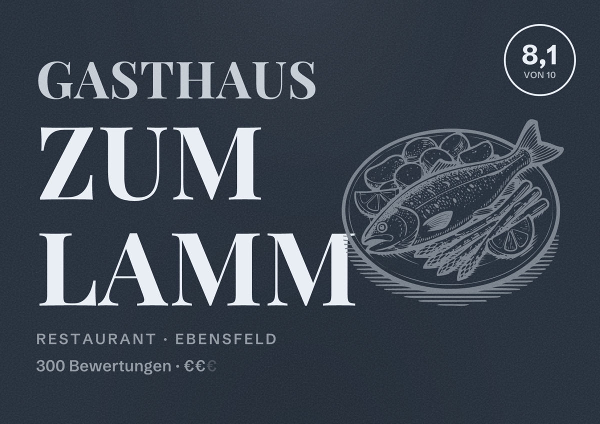 Illustriertes Poster von Gasthaus zum Lamm, Restaurant in Ebensfeld: Bewertung 8,1 von 10 aus 300 Bewertungen, Preisniveau €€