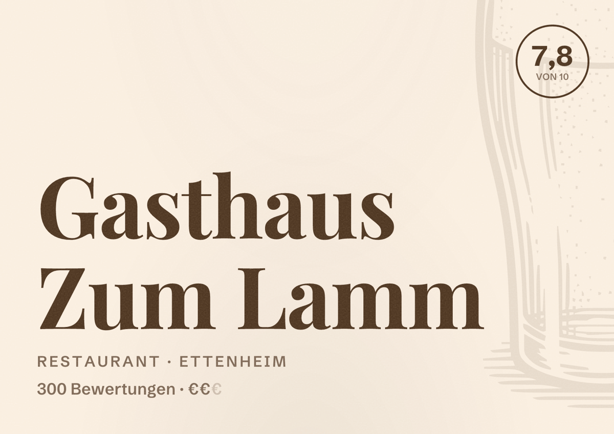 Illustriertes Poster von Gasthaus Zum Lamm, Restaurant in Ettenheim: Bewertung 7,8 von 10 aus 300 Bewertungen, Preisniveau €€