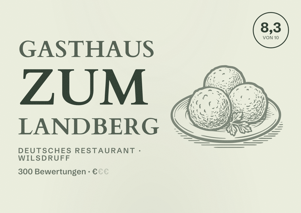 Illustriertes Poster von Gasthaus Zum Landberg, Deutsches Restaurant in Wilsdruff: Bewertung 8,3 von 10 aus 300 Bewertungen, Preisniveau €