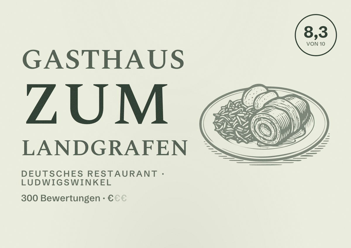 Illustriertes Poster von Gasthaus zum Landgrafen, Deutsches Restaurant in Ludwigswinkel: Bewertung 8,3 von 10 aus 300 Bewertungen, Preisniveau €