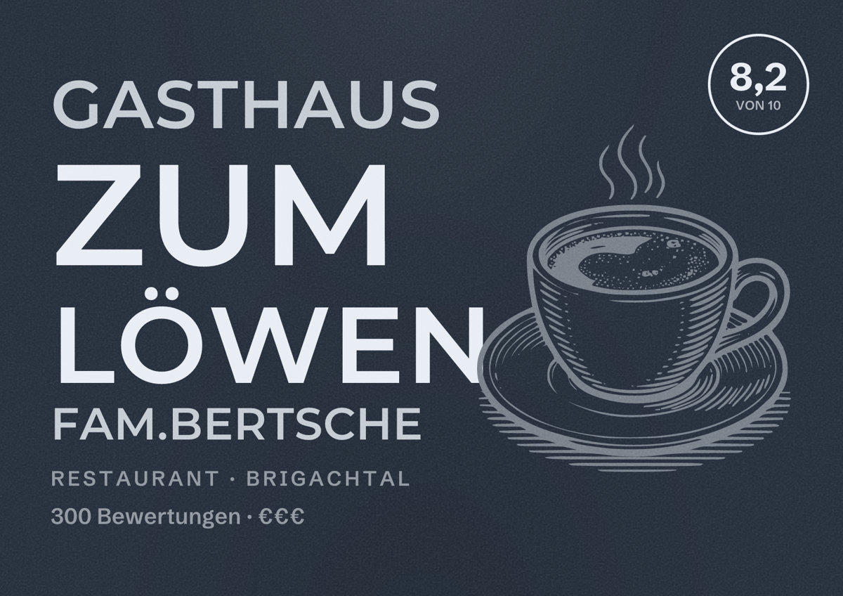 Illustriertes Poster von Gasthaus zum Löwen Fam.Bertsche, Restaurant in Brigachtal: Bewertung 8,2 von 10 aus 300 Bewertungen, Preisniveau €€€